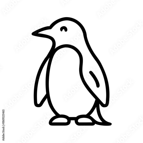 Cartoon penguin standing with a friendly expression on white background  
