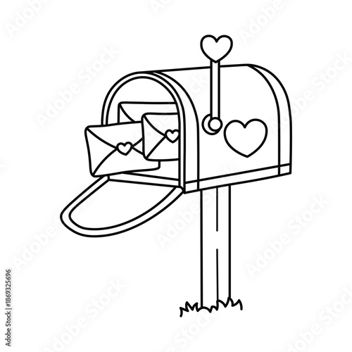 Valentine’s Day Mailbox Coloring Page with Hearts and Love Letters