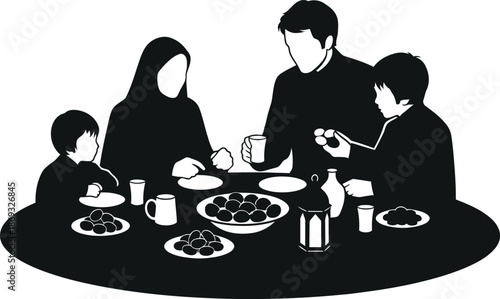 Family iftar gathering during ramadan kareem breaking fast together