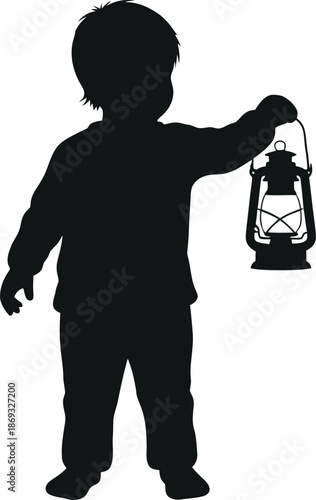 Ramadan kareem concept with silhouette of a child holding a lantern