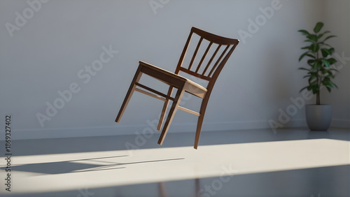 Floating Chair Above Ground Symbolizing Unease Anxiety and Psychological Imbalance