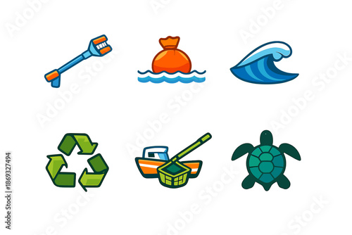 Ocean pollution and conservation icons