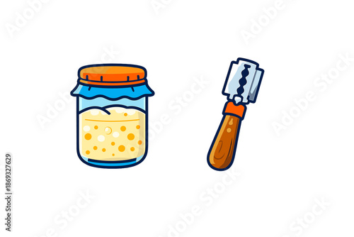 Cartoon jar of pickles and a razor blade
