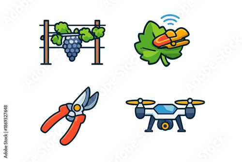 Grapevine, Smart Agriculture and Drone Icons
