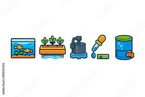 Aquaponics and Hydroponics Icons Set