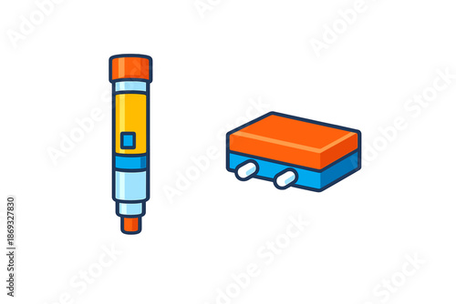 Stylized icon of a glue stick and a battery pack