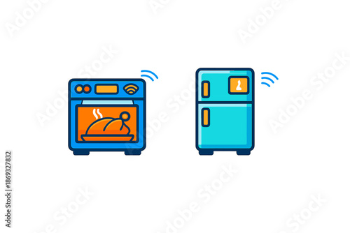 Smart Oven and Refrigerator Icons with Wi-Fi Signal