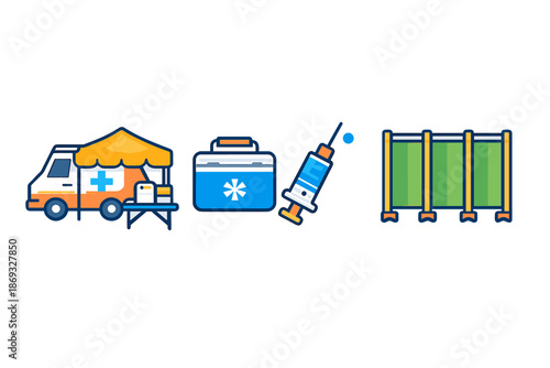 Medical icons: vaccination clinic setup
