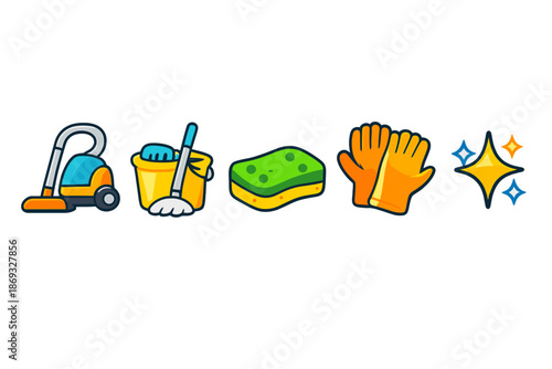 Cleaning supplies icon set