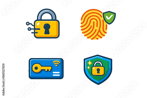 Four security icons with a digital theme