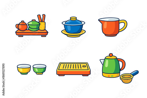 Cute Asian Tea Set Elements
