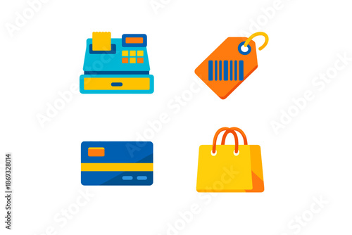 Shopping icons with glowing effect