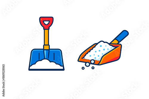 Snow shovel and scoop with snow