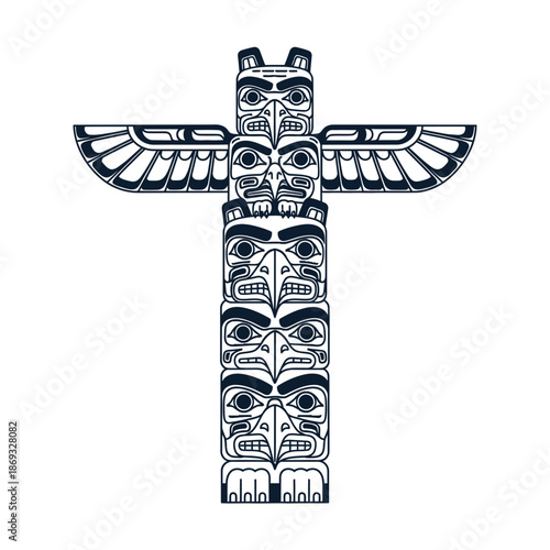Totem Pole Illustration – Tribal Native Symbol Artwork for Culture, Heritage & Design