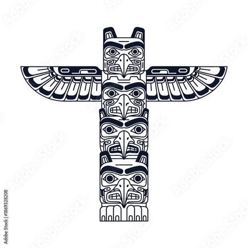 Totem Pole Illustration – Tribal Native Symbol Artwork for Culture, Heritage & Design