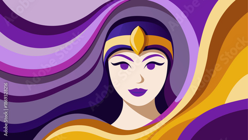 Illustrated portrait of a woman with purple and gold accents