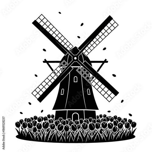 Windmill Illustration – Traditional Farm Mill Symbol for Rural, Agriculture & Vintage Design