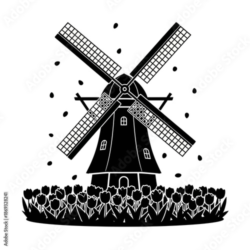 Windmill Illustration – Traditional Farm Mill Symbol for Rural, Agriculture & Vintage Design