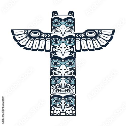 Totem Pole Illustration – Tribal Native Symbol Artwork for Culture, Heritage & Design