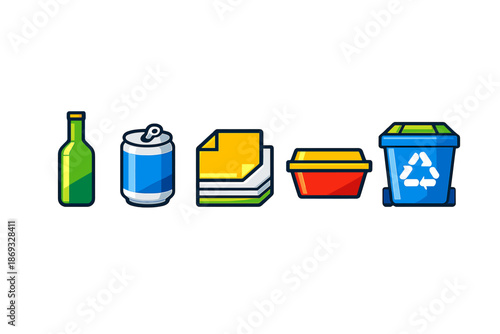 Recycling icons in a row against a gradient background