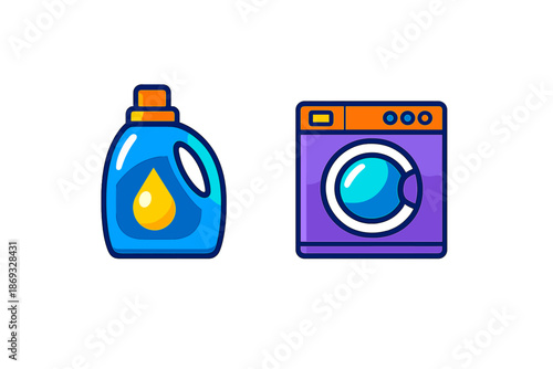 Laundry detergent bottle and washing machine icons