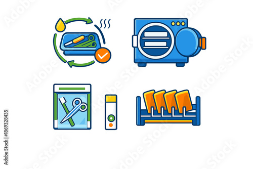Medical sterilization and disinfection process icons