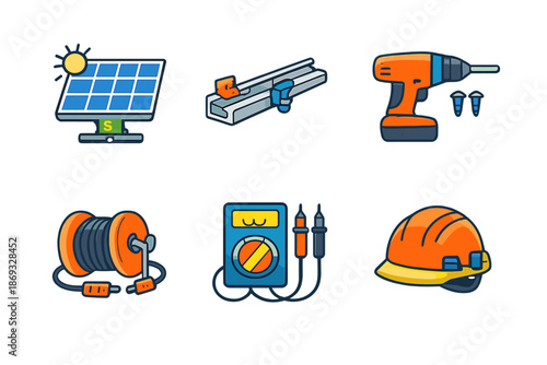 Set of icons for renewable energy and construction