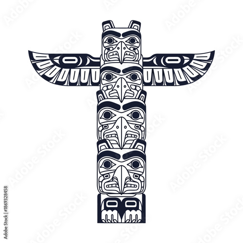Totem Pole Illustration – Tribal Native Symbol Artwork for Culture, Heritage & Design