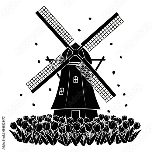 Windmill Illustration – Traditional Farm Mill Symbol for Rural, Agriculture & Vintage Design
