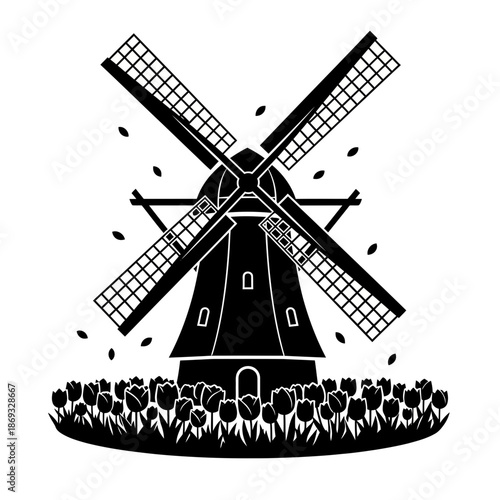 Windmill Illustration – Traditional Farm Mill Symbol for Rural, Agriculture & Vintage Design