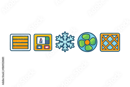 Set of 5 flat cartoon icons related to temperature control