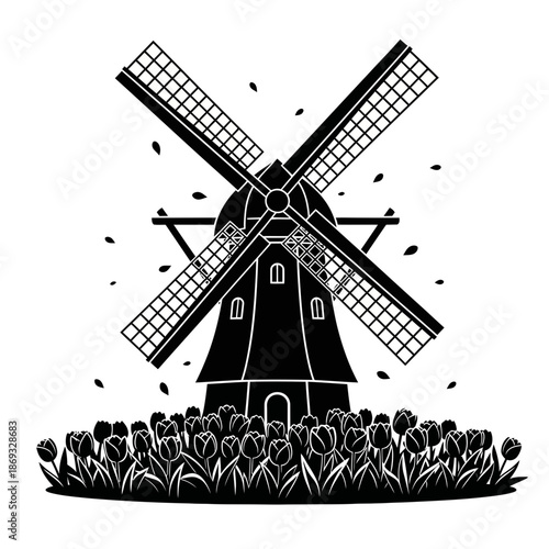 Windmill Illustration – Traditional Farm Mill Symbol for Rural, Agriculture & Vintage Design