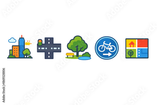 Urban planning icons on a gradient background