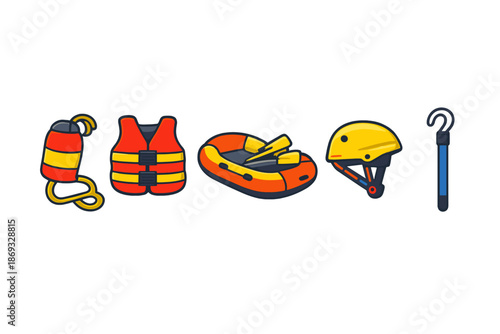 White water rafting equipment icons