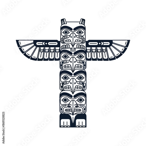 Totem Pole Illustration – Tribal Native Symbol Artwork for Culture, Heritage & Design