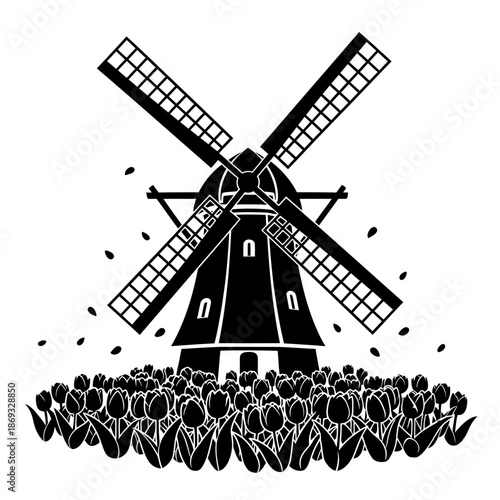 Windmill Illustration – Traditional Farm Mill Symbol for Rural, Agriculture & Vintage Design