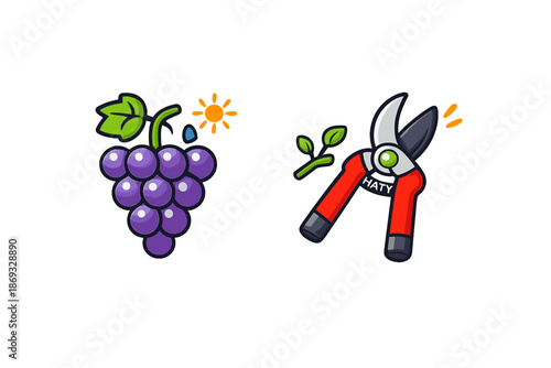 Grapes and Pruning Shears with Sun Symbol