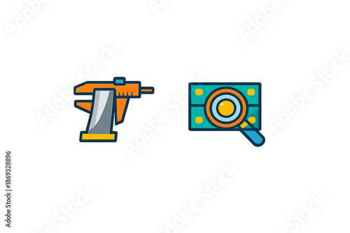 Calipers and magnifying glass icon set