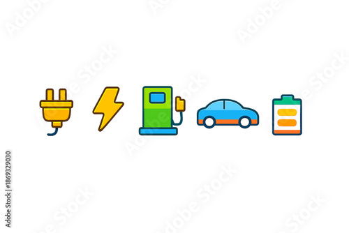 Electric vehicle charging and battery icons