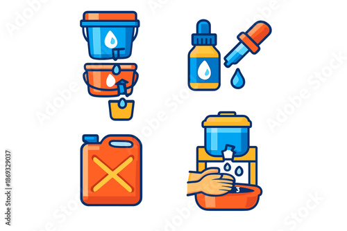 Water purification and handwashing icons