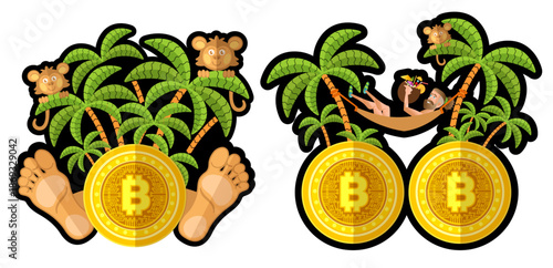 Passive Income Concept. Man Relaxing on Tropical Island. Pass Vector Illustration