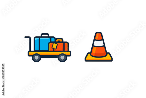Luggage cart and traffic cone icons