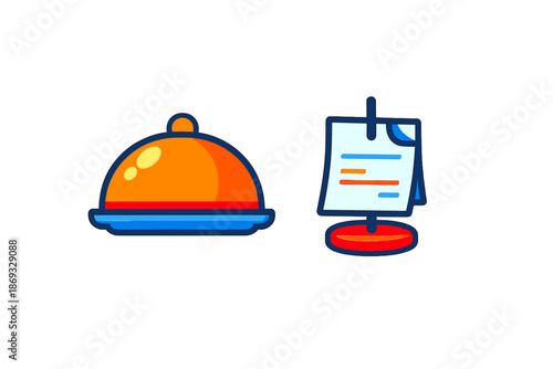 Food cloche and standing paper icon