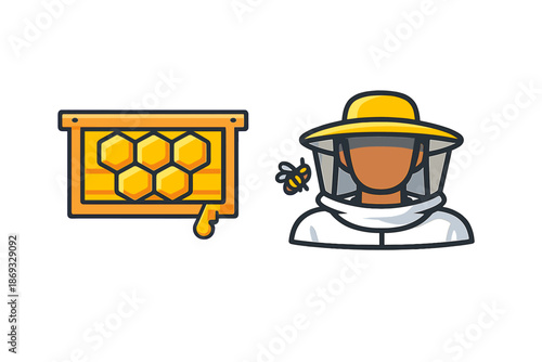 Beekeeper and honeycomb illustration