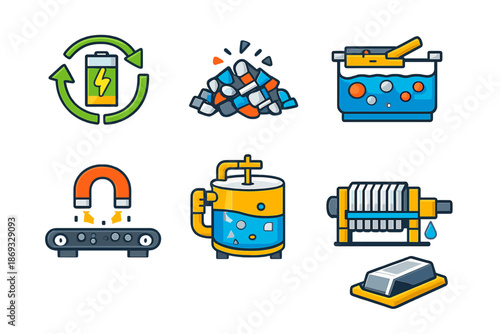 Recycling and material processing icons