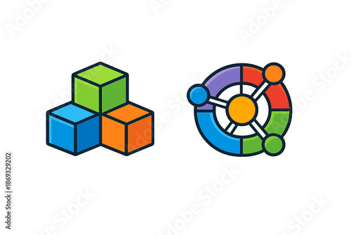 Abstract Colorful Icons on Dark Gradient Background