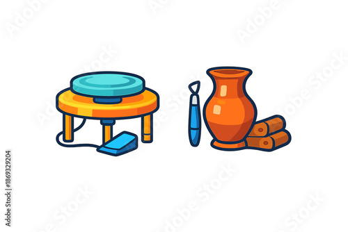 Pottery wheel and supplies icon
