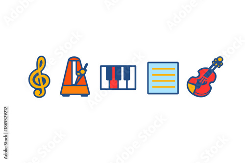 Music Icons with Neon Glow on Dark Background