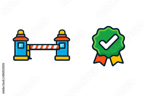 Barrier gate and award ribbon with checkmark