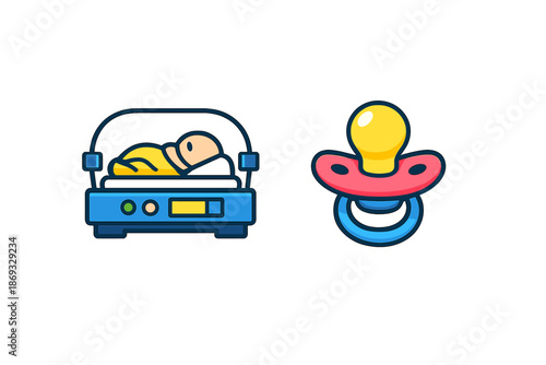 Baby in incubator and pacifier icons